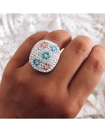 ( AN114 ) Anillo con Cristales y Flores