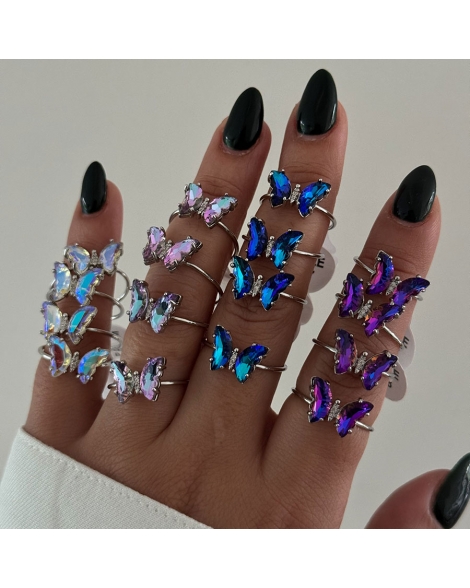 ( AN426 ) Anillos Mariposa Negro Tornasol