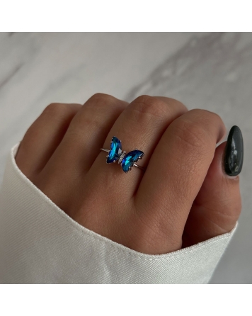 ( AN424 ) Anillos Mariposa Azul Tornasol