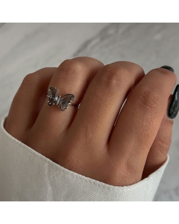 ( AN426 ) Anillos Mariposa Negro Tornasol