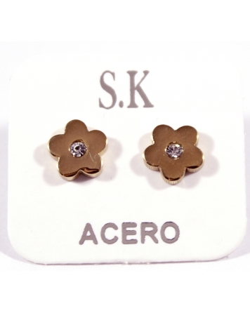 ( AR7301 ) Aros Flores con Cristal Acero Rose
