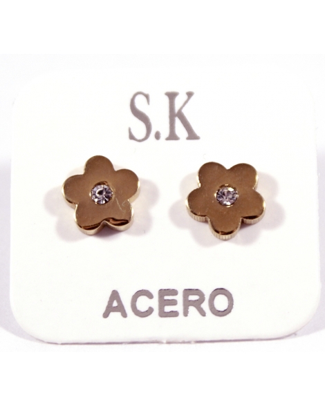 ( AR7301 ) Aros Flores con Cristal Acero Rose