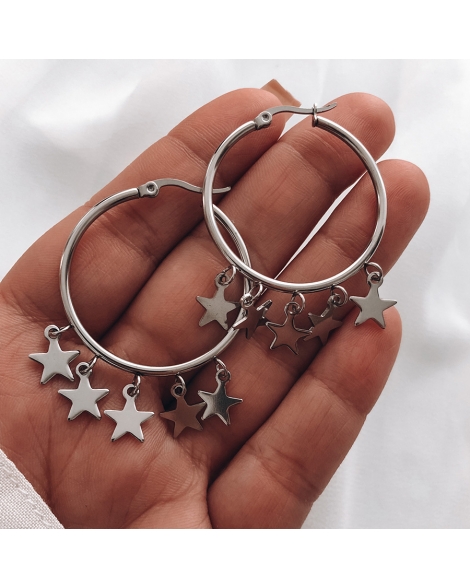 ( B168 ) Argollas con Estrellas 34mm A.Q