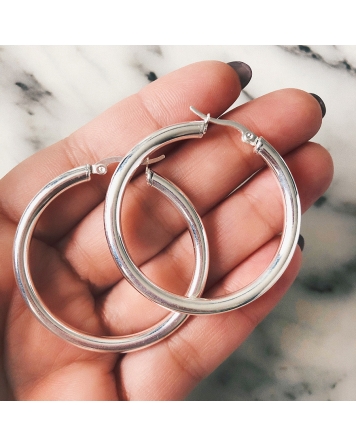 ( B822 ) Aros Argolla Infladas de Acero Blanco 45mm