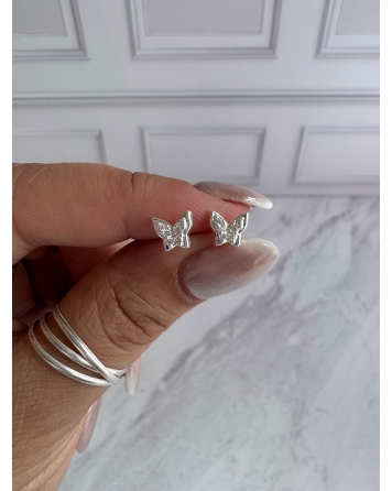 ( BA4214 ) Aro Mariposa con Cubic Acero Blanco