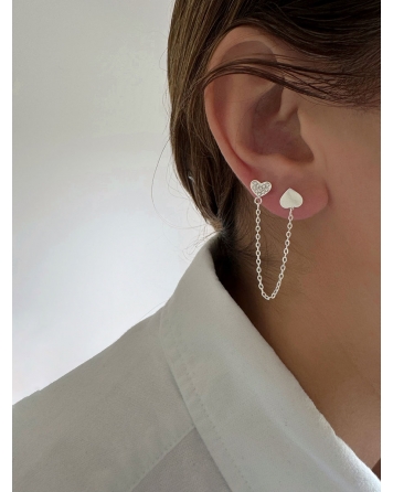 ( BA506 ) Aros Individual de corazones con Cubic Acero Blanco