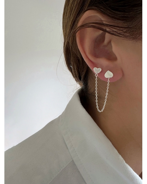 ( BA506 ) Aros Individual de corazones con Cubic Acero Blanco