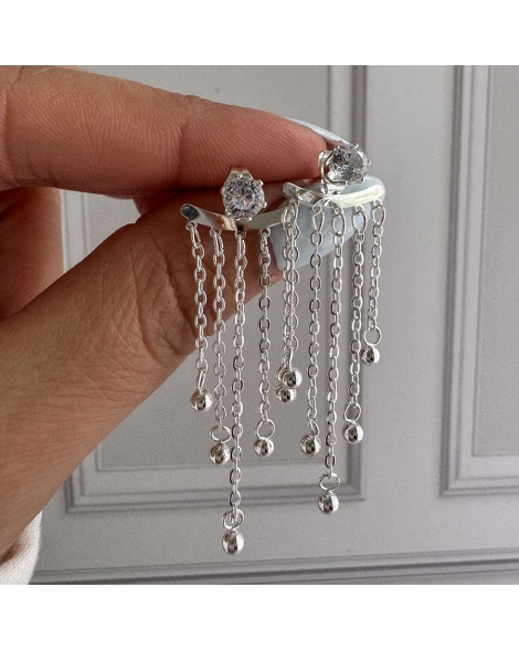 ( BA507 ) Aros Lluvia con Cristales Acero Blanco