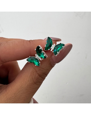 ( BA513 ) Aros Mariposa Verde Mediana Acero Blanco