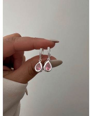 ( BB168 ) Argollas con Gota de Cubic de Acero Blanco