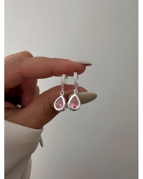 ( BB168 ) Argollas con Gota de Cubic de Acero Blanco