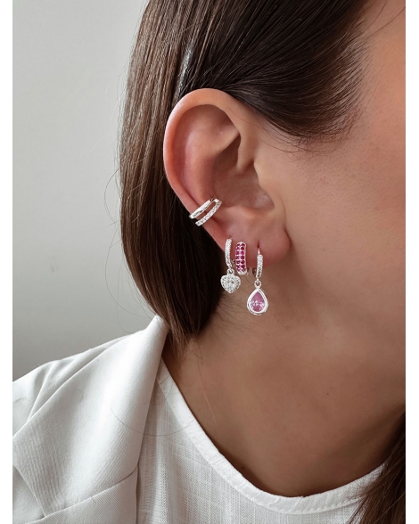 ( BB168 ) Argollas con Gota de Cubic de Acero Blanco