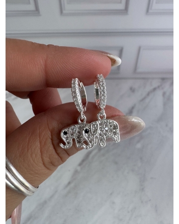 ( BB175 ) Huggie Elefante con Cubic Blanco de Acero Blanco