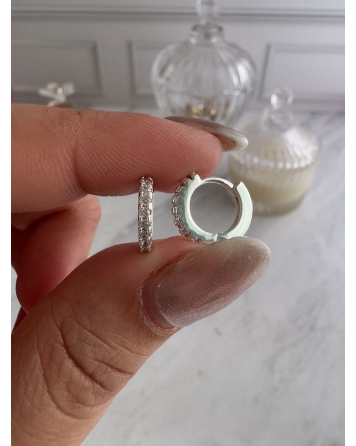 ( BB214 ) Par Argolla con Cubic 12MM Acero Blanco