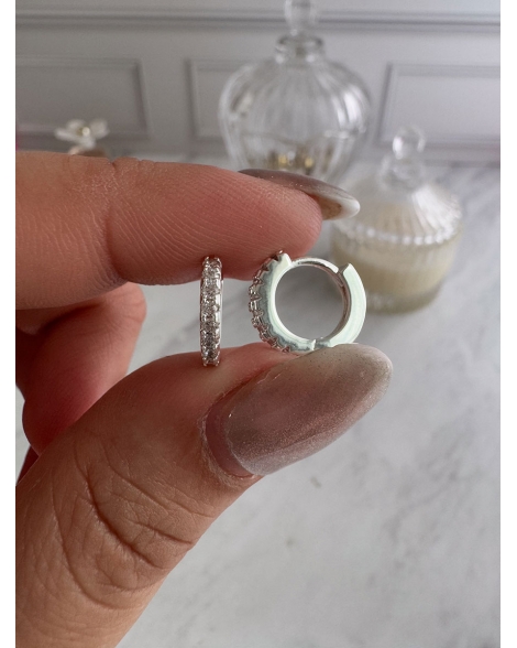 ( BB214 ) Par Argolla con Cubic 12MM Acero Blanco