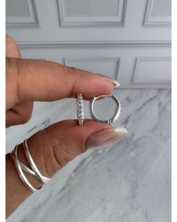 ( BB215 ) Par Argolla con Cubic 13mm Acero Blanco