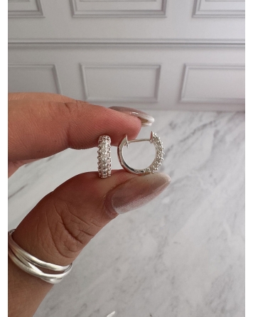 ( BB216 ) Par Argolla con Cubic Acero Blanco