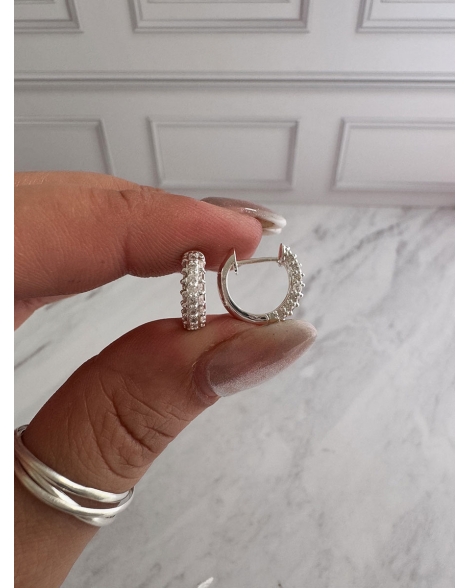 ( BB216 ) Par Argolla con Cubic Acero Blanco
