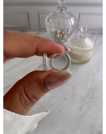 ( BB217 ) Par Argolla con Cubic 15MM Acero Blanco