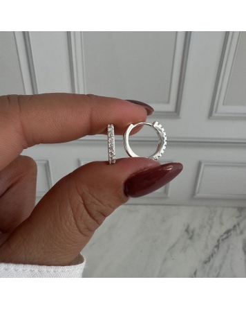 ( BB218 ) Par Argolla con Cubic Acero Blanco
