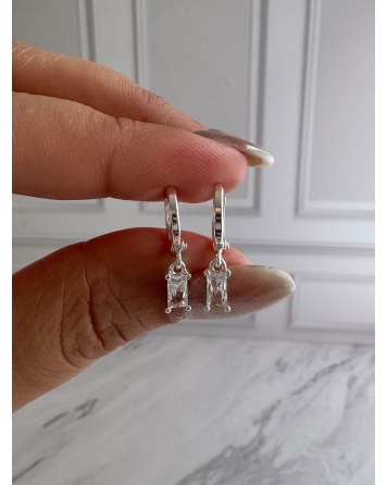 ( BB220 ) Par Argolla con Cubic 11MM Acero Blanco