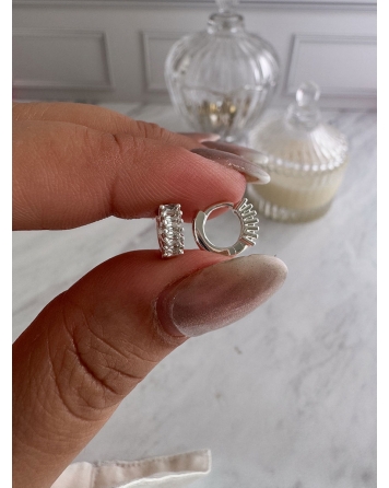 ( BB224 ) Par Argolla con Cubic 10MM Acero Blanco