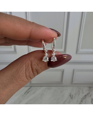 ( BB225 ) Par Argolla con Cubic Acero Blanco