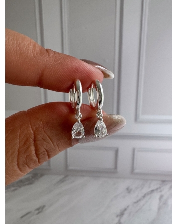 ( BB228 ) Par Argolla con Cubic 12MM Acero Blanco