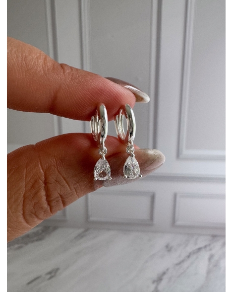 ( BB228 ) Par Argolla con Cubic 12MM Acero Blanco