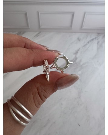 ( BB233 ) Par Argolla con Cubic Acero Blanco