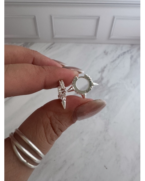 ( BB233 ) Par Argolla con Cubic Acero Blanco