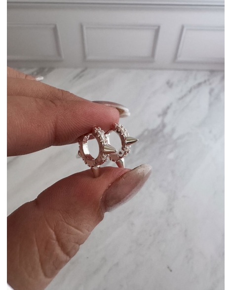 ( BB233 ) Par Argolla con Cubic Acero Blanco