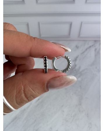 ( BB237 ) Par Argolla con Cubic Negra 13MM Acero Blanco