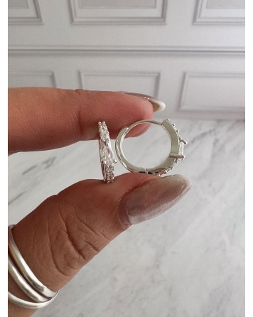 ( BB238 ) Par Argolla con Cubic Acero Blanco