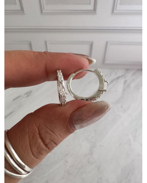 ( BB238 ) Par Argolla con Cubic Acero Blanco