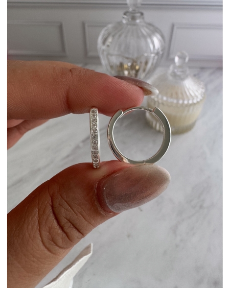 ( BB239 ) Par Argolla con Cubic 19MM Acero Blanco
