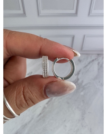 ( BB240 ) Par Argolla con Cubic Doble 15mm Acero Blanco