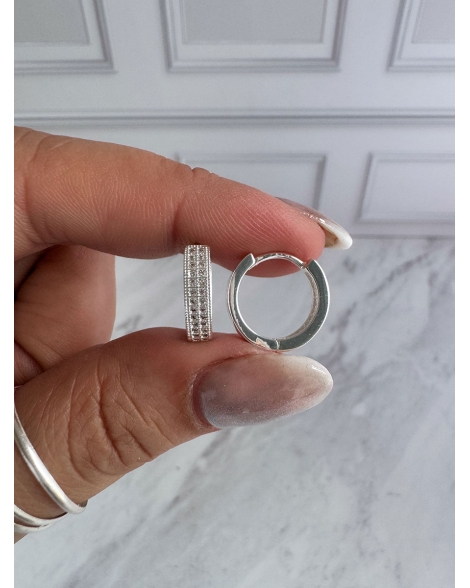 ( BB240 ) Par Argolla con Cubic Doble 15mm Acero Blanco