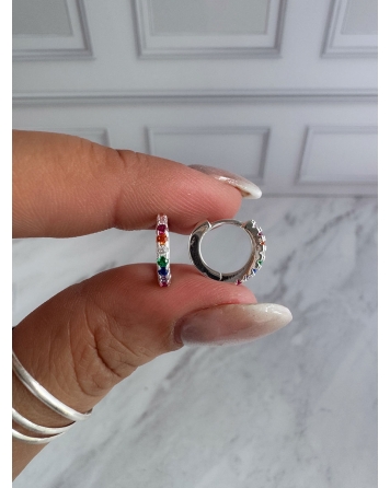 ( BB241 ) Par Argolla con Cubic Multicolor 13MM Acero Blanco