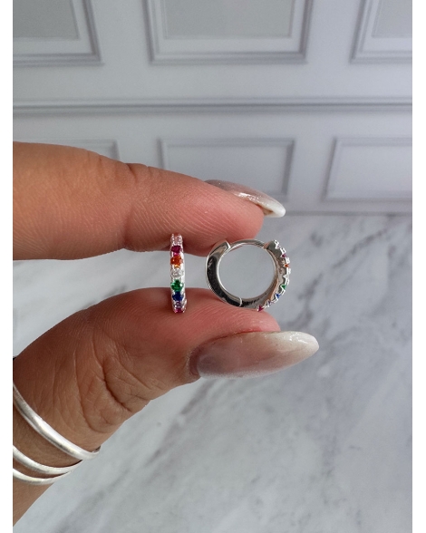 ( BB241 ) Par Argolla con Cubic Multicolor 13MM Acero Blanco