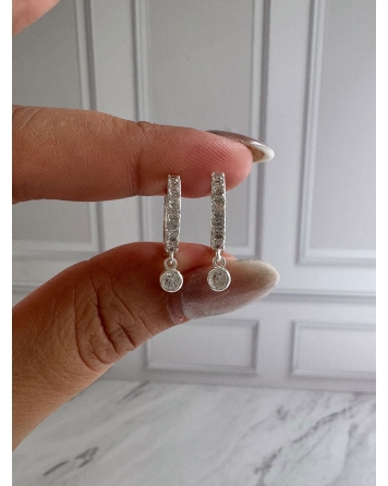 ( BB242 ) Par Argolla con Cubic 16MM Acero Blanco
