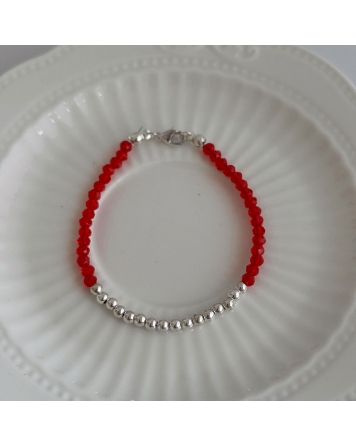 ( BP129 ) Pulsera con Cristales Rojos Acero Blanco