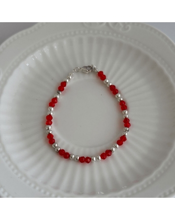 ( BP130 ) Pulsera con Cristales Rojos Acero Blanco