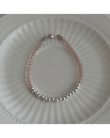 ( BP131 ) Pulsera con Cristales Rosas Acero Blanco