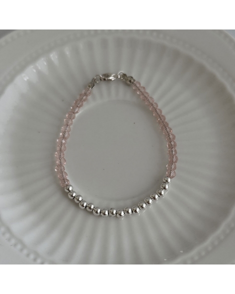( BP131 ) Pulsera con Cristales Rosas Acero Blanco