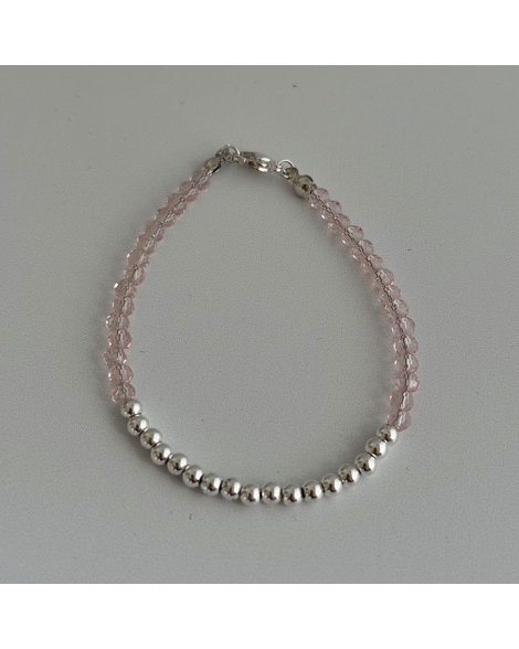 ( BP131 ) Pulsera con Cristales Rosas Acero Blanco