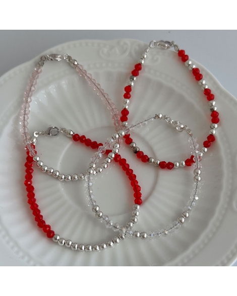 ( BP131 ) Pulsera con Cristales Rosas Acero Blanco