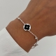 ( BP477 ) Pulsera con Trebol negro Acero Blanco
