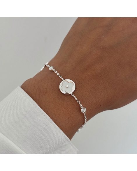 ( BP478 ) Pulsera con Trebol Nacar Acero Blanco