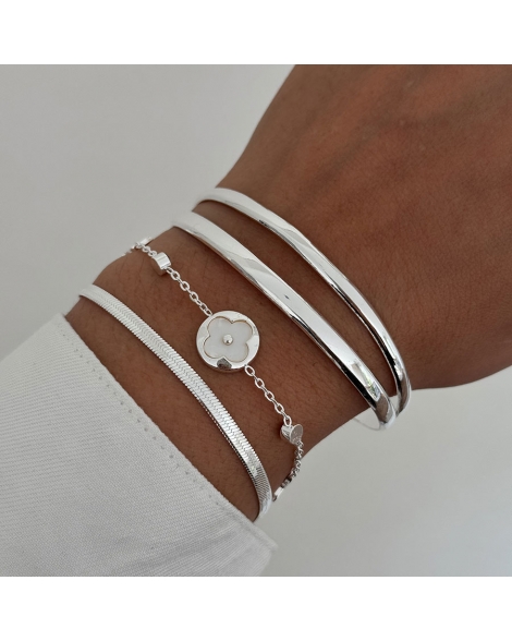( BP478 ) Pulsera con Trebol Nacar Acero Blanco